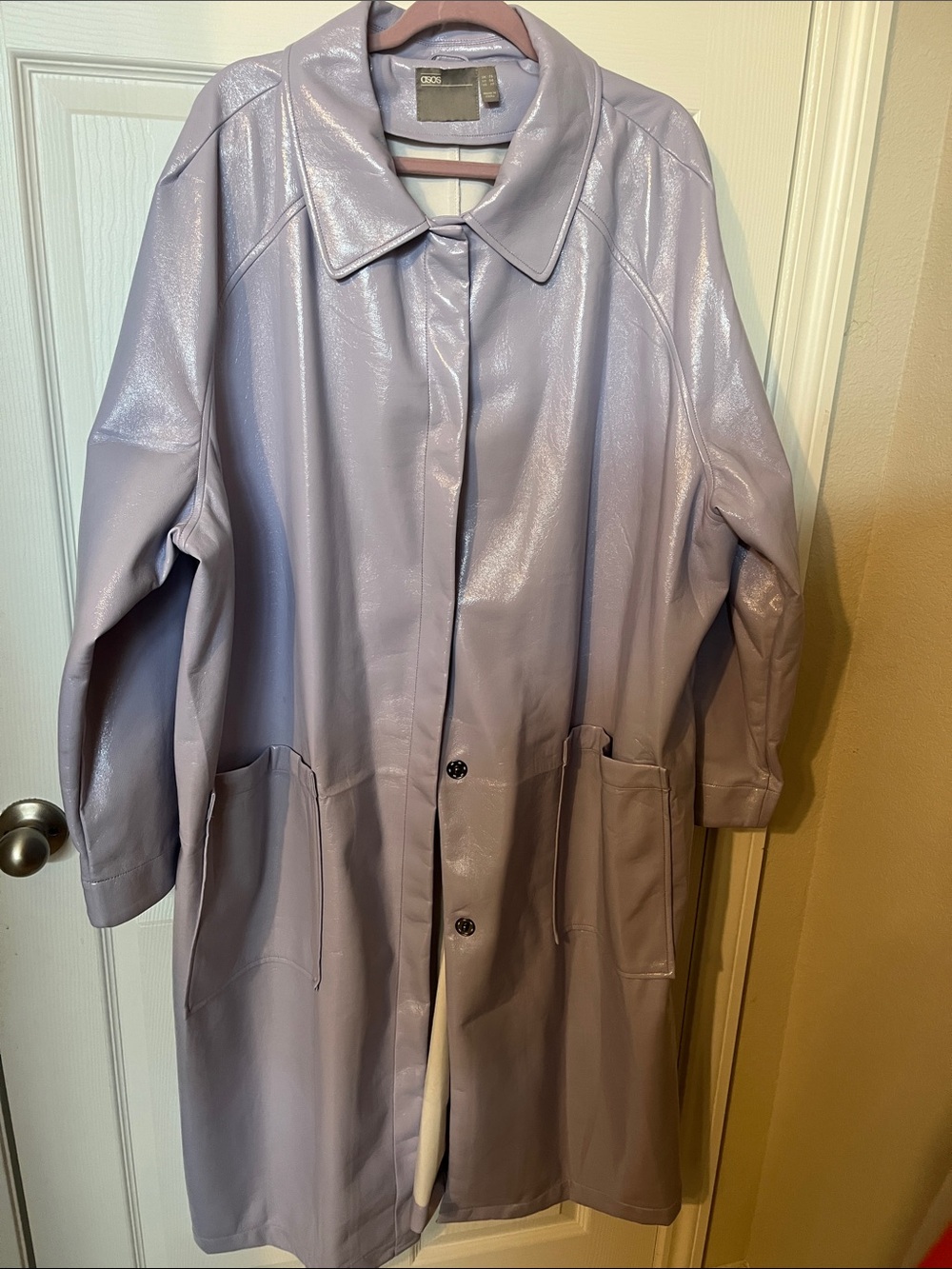 ASOS Curve Lavender Faux Leather Long Coat